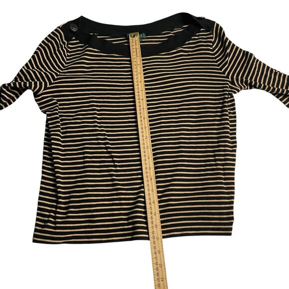 Lauren Ralph Lauren Womens Blouse Size XL Yellow Black Striped 3/4 Sleeve Top - Picture 5 of 8